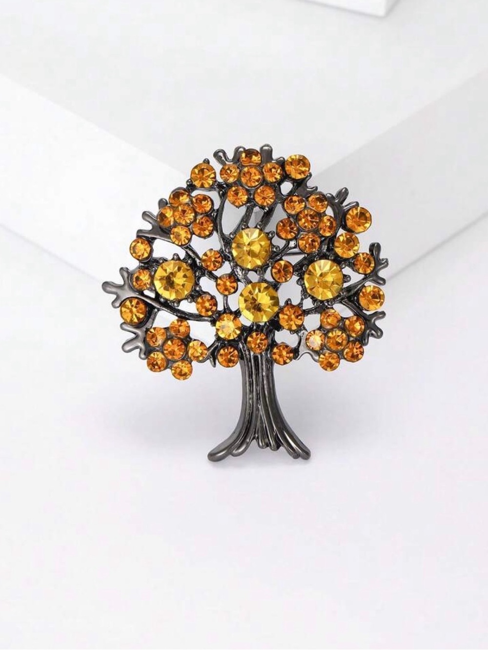 Tree of Life Brooch with Amber Crystals - Women Jewelry